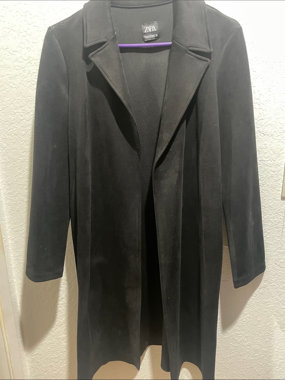 Zara Black Long Trench Coat with Notched Collar
